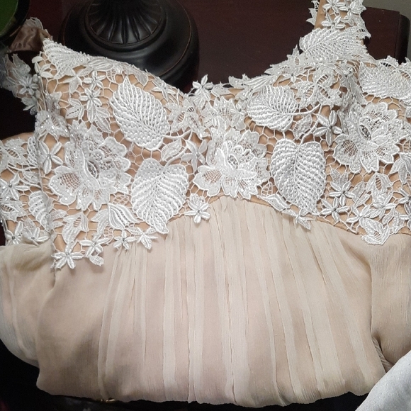 Jovani Floral Lace Chemise in Cream and White - Picture 5 of 12